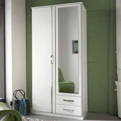 Kleiderschrank mit Spiegel in Weiß & Chrom - Miracella
