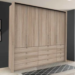 Kombi Kleiderschrank in Eiche sägerau Holzoptik - Zayun