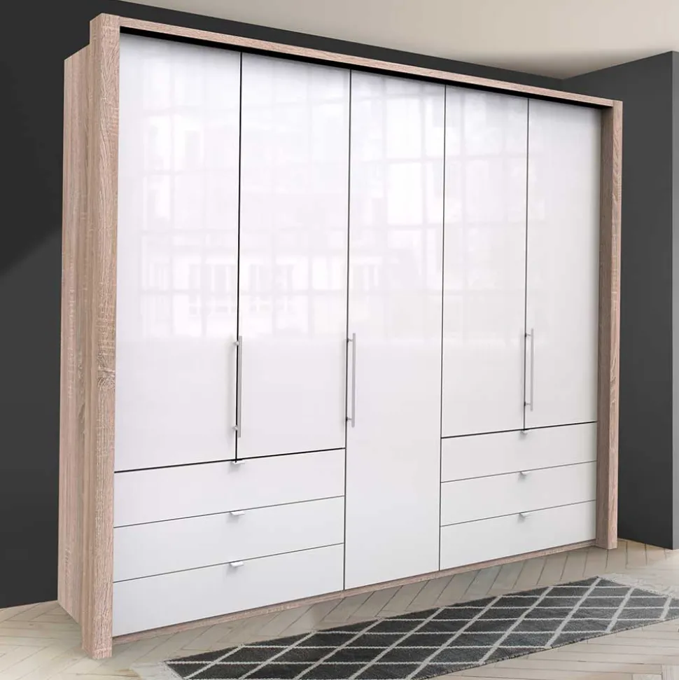 Kombi Schlafzimmer-Kleiderschrank in Weiß Glas - Bosays