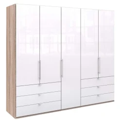 Kombi Schlafzimmer-Kleiderschrank in Weiß Glas - Bosays