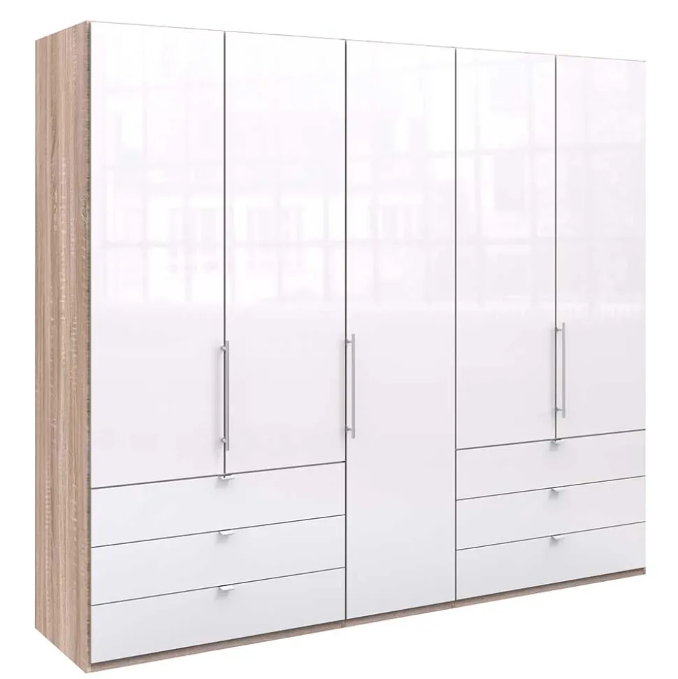 Kombi Schlafzimmer-Kleiderschrank in Weiß Glas - Bosays