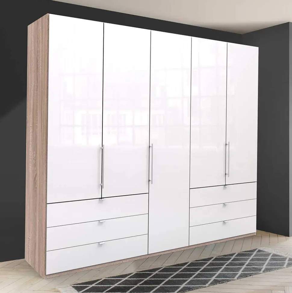 Kombi Schlafzimmer-Kleiderschrank in Weiß Glas - Bosays