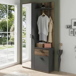 Kompakte Garderobe in Anthrazit & Altholz Optik - Vlatu