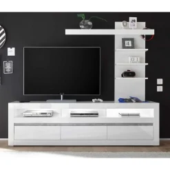 Kompakte TV Wand in Weiß Hochglanz Mextra mit Lowboard (zweiteilig)