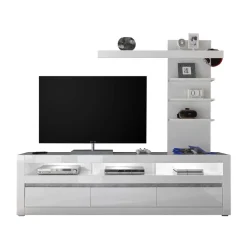 Kompakte TV Wand in Weiß Hochglanz Mextra mit Lowboard (zweiteilig)