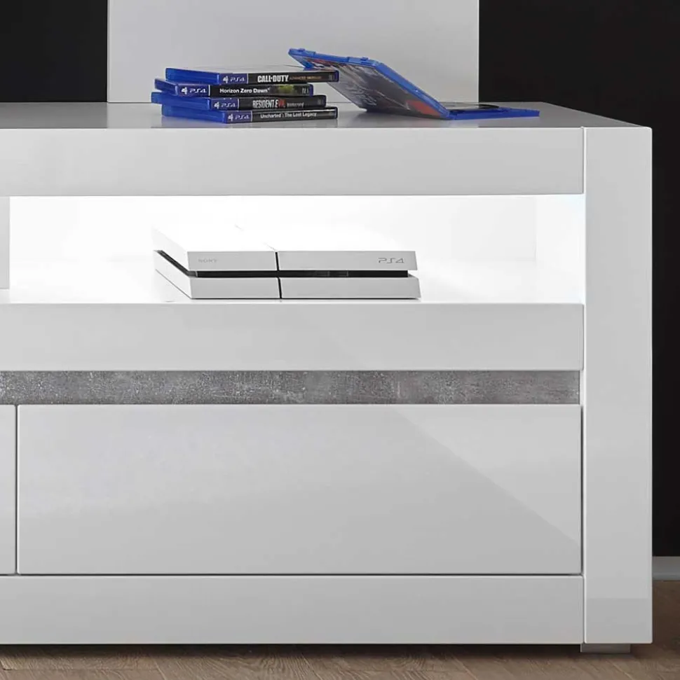 Kompakte TV Wand in Weiß Hochglanz Mextra mit Lowboard (zweiteilig)