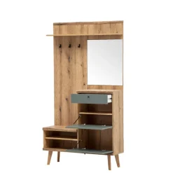 Kompakt-Garderobe in Eiche Optik und Graugrün - Oliva
