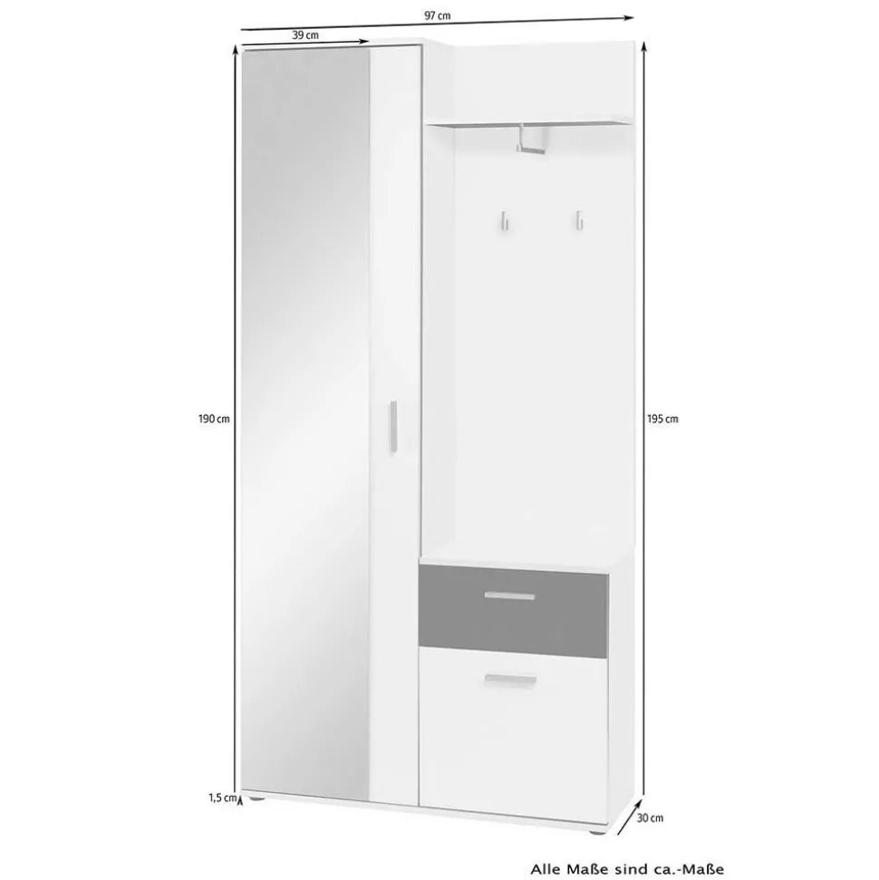 Kompaktgarderobe in Weiß und Wildeiche Optik - Yumagno