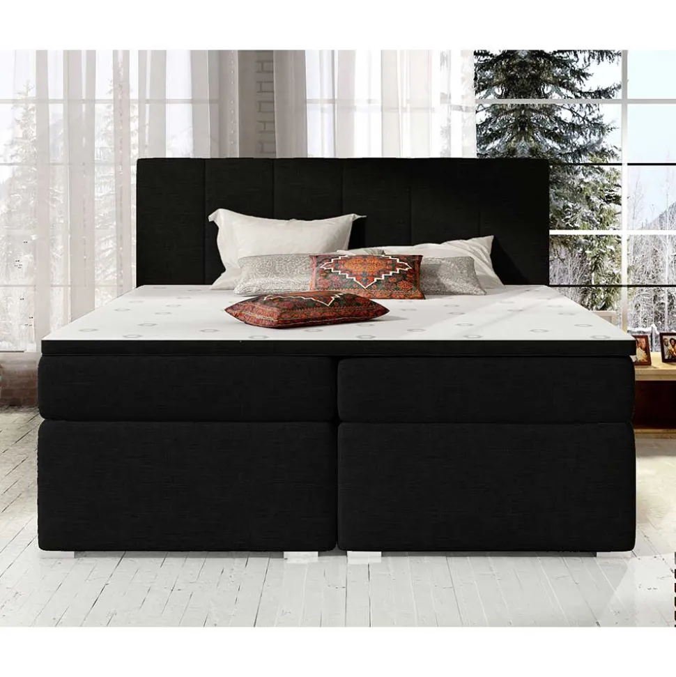 Komplettbett in Schwarzbraun Stoffbezug - Carbonaro