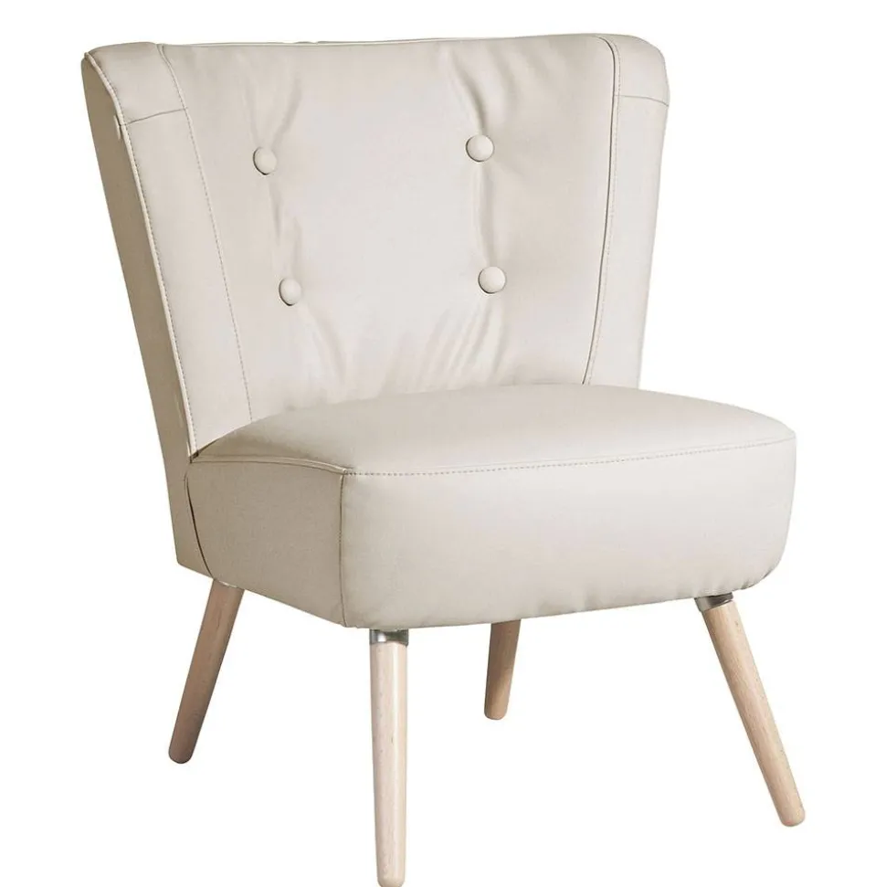 Kunstleder Retrosessel in Beige und Buche - Sylverta