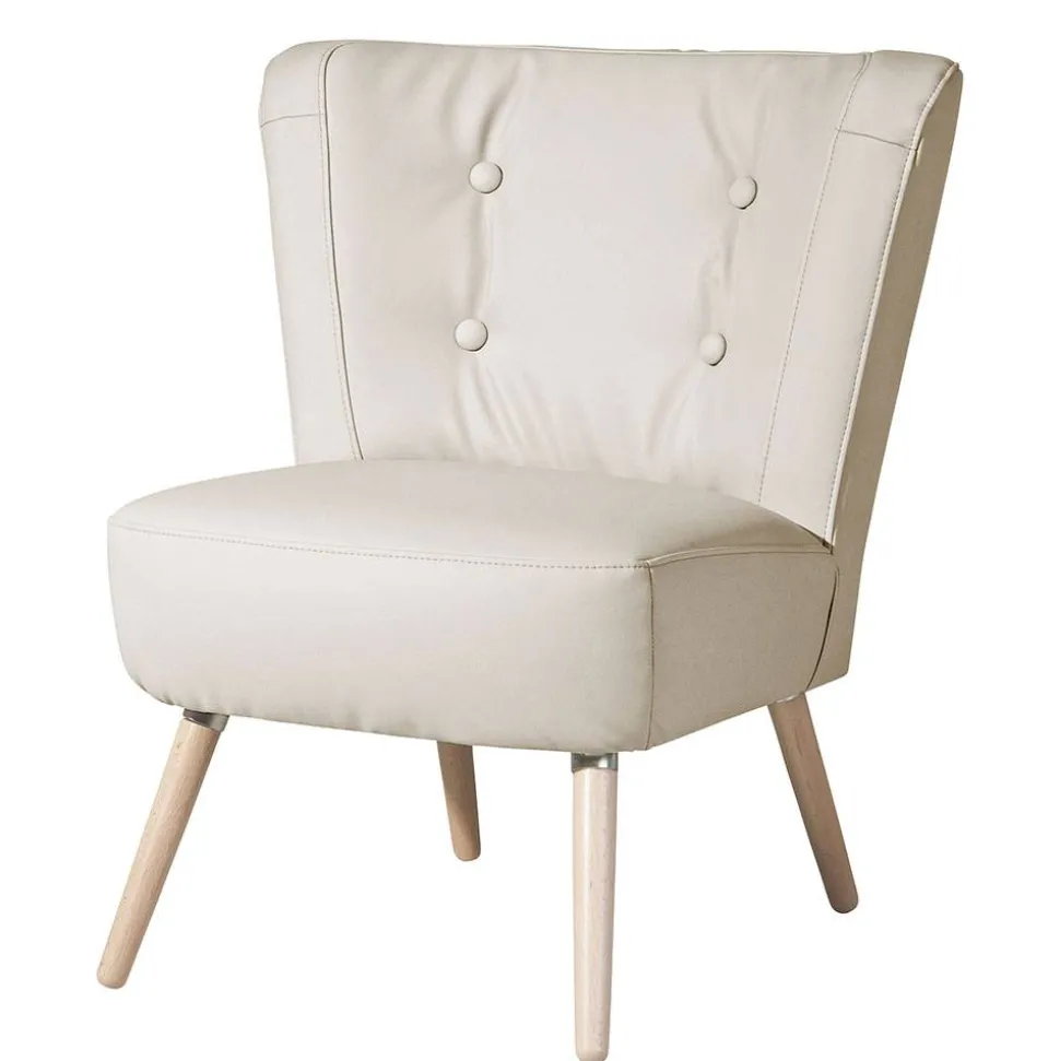 Kunstleder Retrosessel in Beige und Buche - Sylverta
