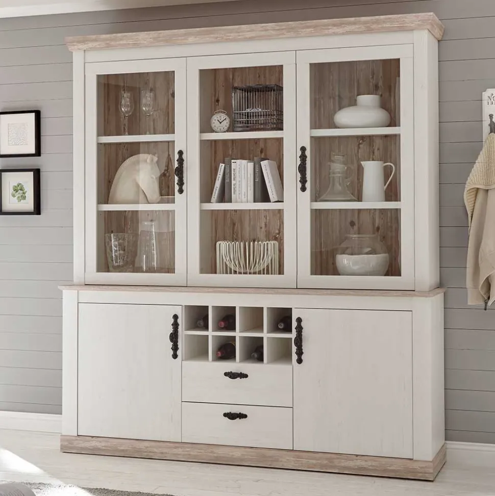 Landhaus Buffet Schrank in Weiß Pinie Nedita 184 cm breit