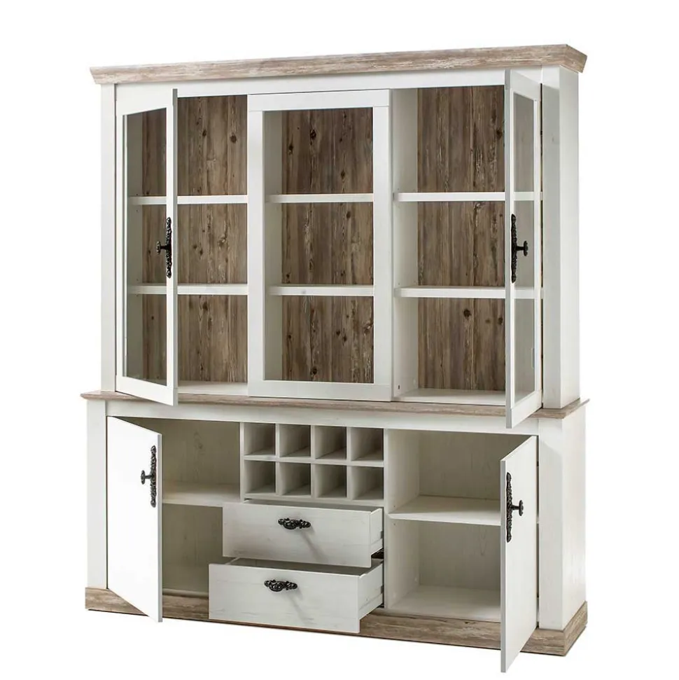 Landhaus Buffet Schrank in Weiß Pinie Nedita 184 cm breit