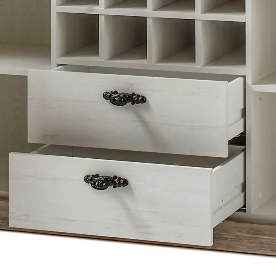 Landhaus Buffet Schrank in Weiß Pinie Nedita 184 cm breit