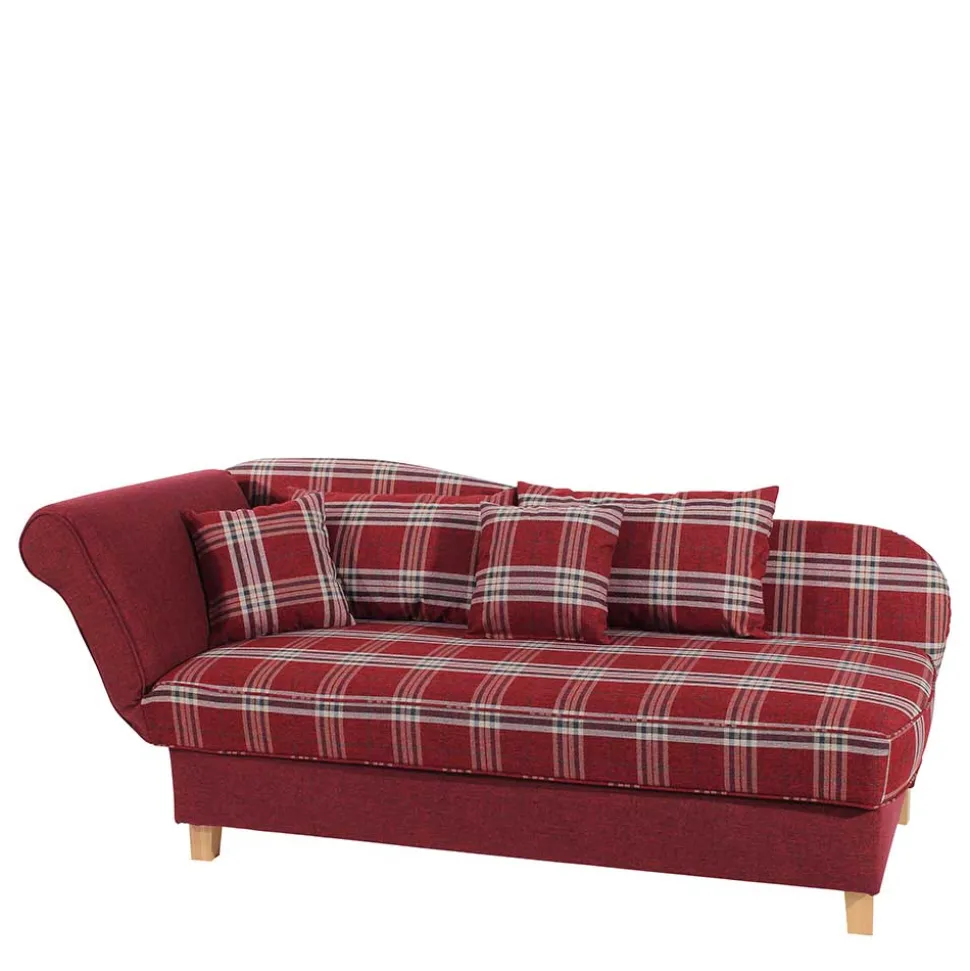 Landhaus Chaiselongue in Rot mit Karo Muster - Litruna