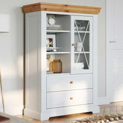Landhaus Highboard in Weiß & Kiefer Natur - Saluts