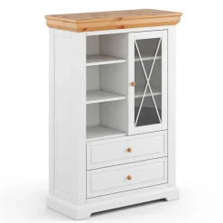 Landhaus Highboard in Weiß & Kiefer Natur - Saluts