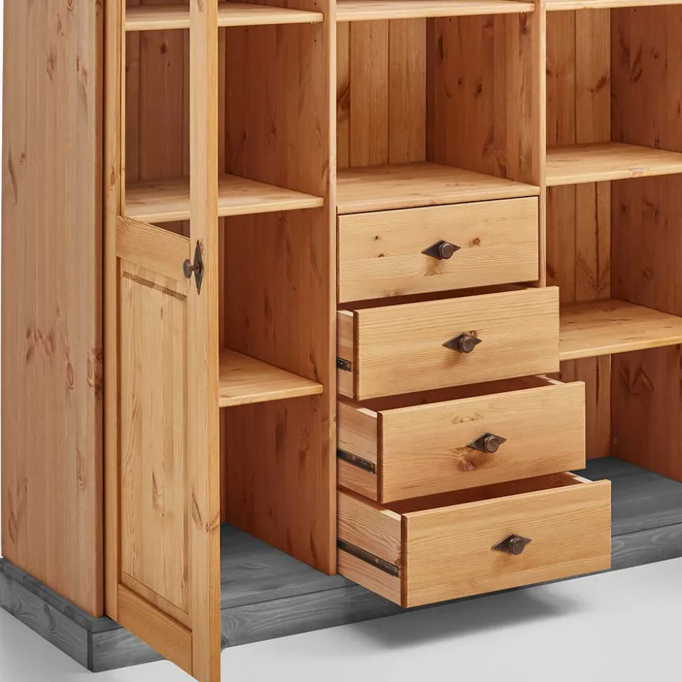 Landhaus Highboard mit Glas aus Kiefer - Eshelas