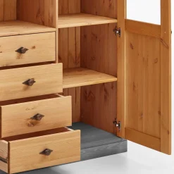 Landhaus Highboard mit Glas aus Kiefer - Eshelas