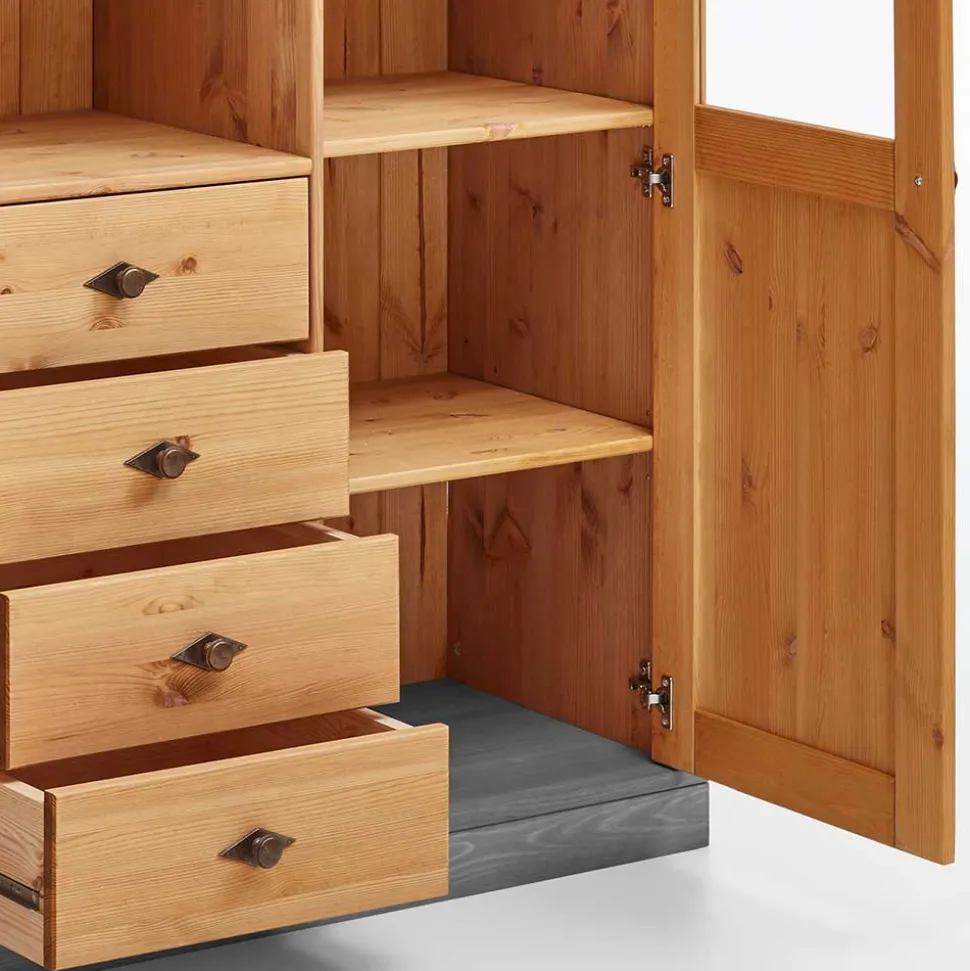 Landhaus Highboard mit Glas aus Kiefer - Eshelas