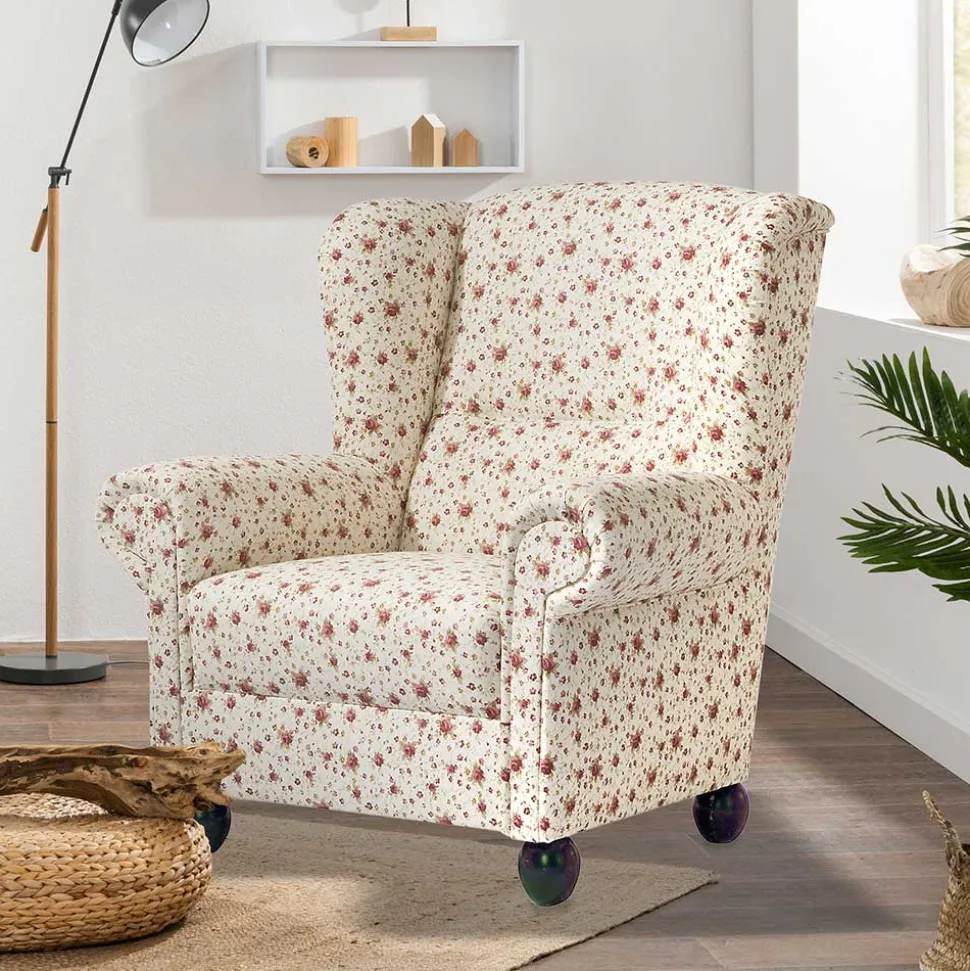 Landhaus Ohrensessel mit Romantik Blumen Muster - Clean