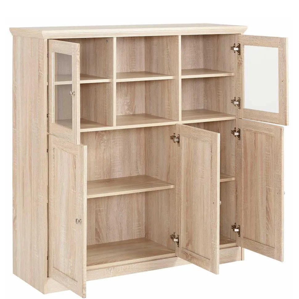 Landhaus Optik Highboard mit 2 Glastüren - Rienva