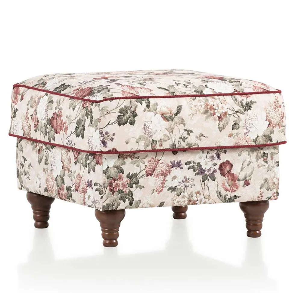 Landhaus Polsterhocker mit Vintage Blumen Muster - Baonga
