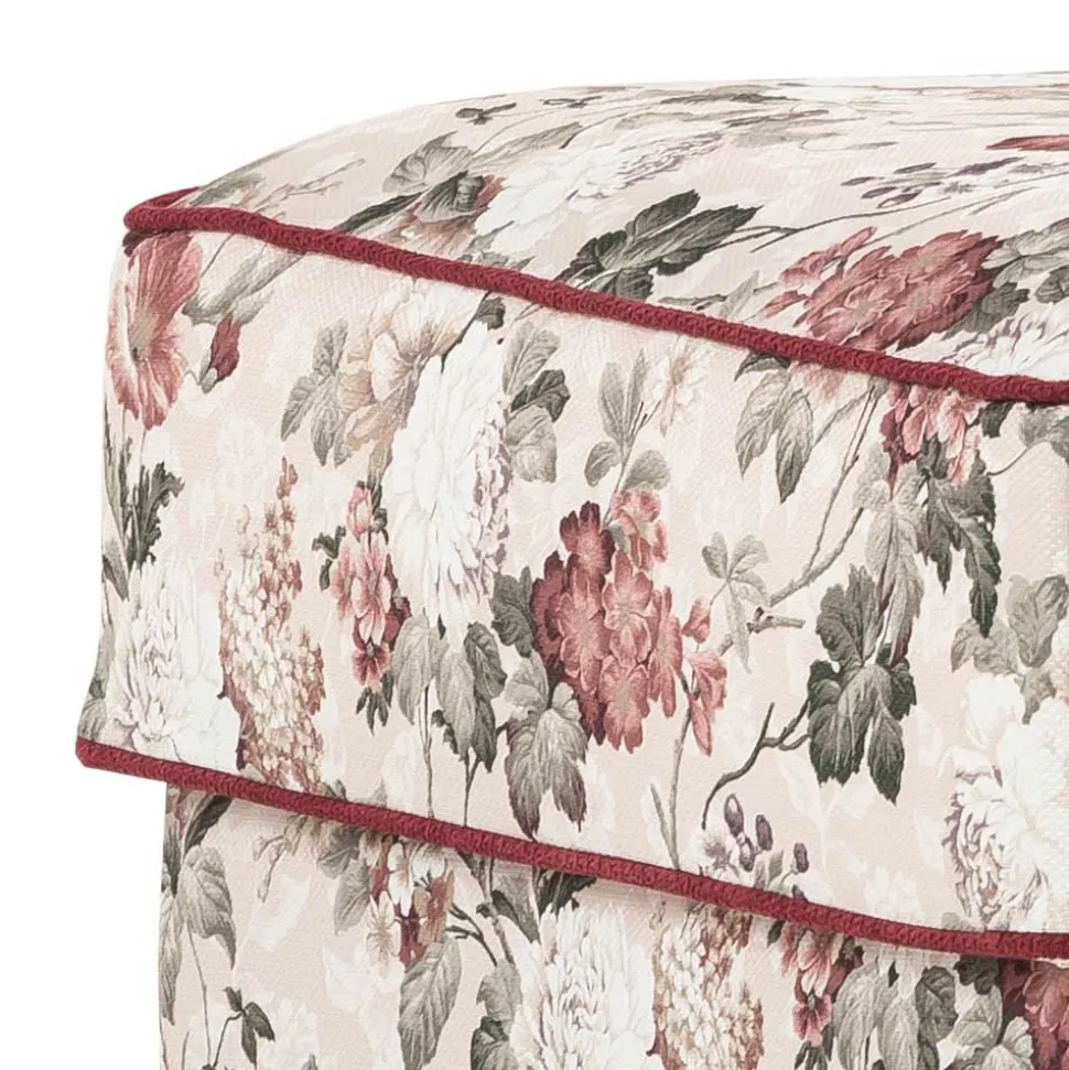 Landhaus Polsterhocker mit Vintage Blumen Muster - Baonga