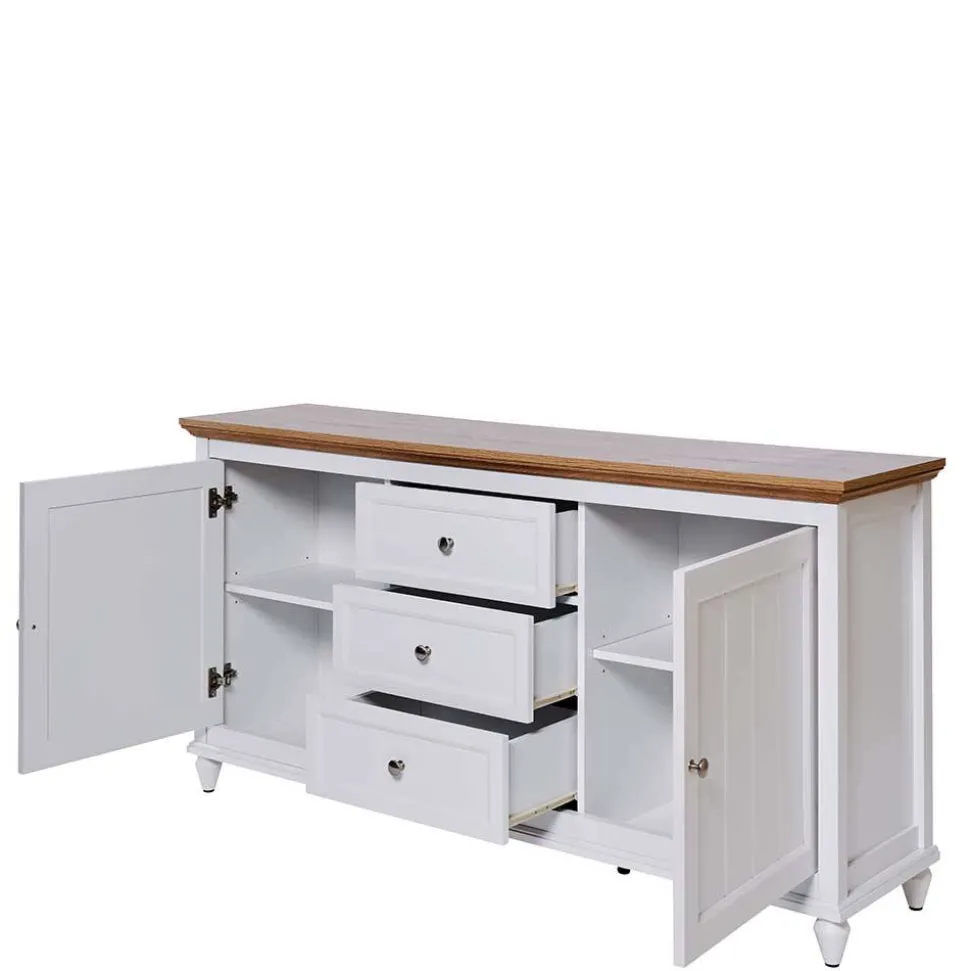 Landhaus Sideboard in Weiß und Eiche - Smaly