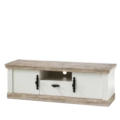 Landhaus TV Board in Weiß & Pinie Shabby Nedita 156 cm breit
