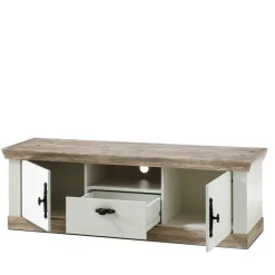 Landhaus TV Board in Weiß & Pinie Shabby Nedita 156 cm breit