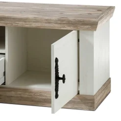 Landhaus TV Board in Weiß & Pinie Shabby Nedita 156 cm breit