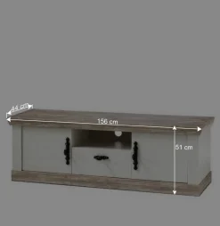 Landhaus TV Board in Weiß & Pinie Shabby Nedita 156 cm breit