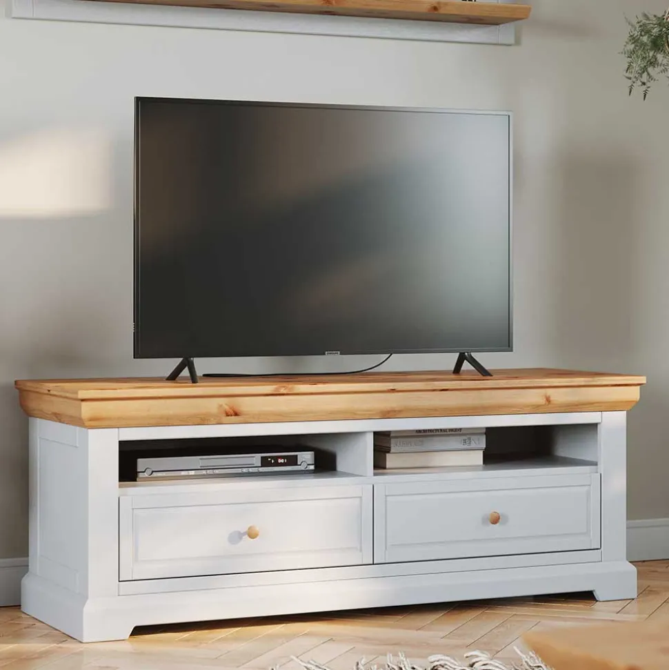 Landhaus TV Board in Weiß & Kiefer Natur - Saluts