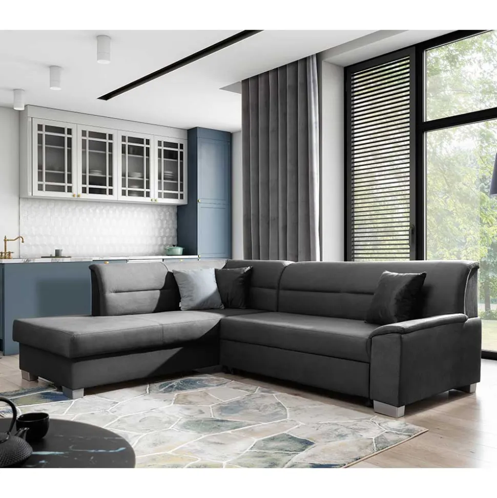 L-Design Funktionscouch in Dunkelgrau - Silecta