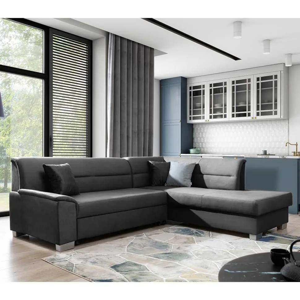 L-Design Funktionscouch in Dunkelgrau - Silecta