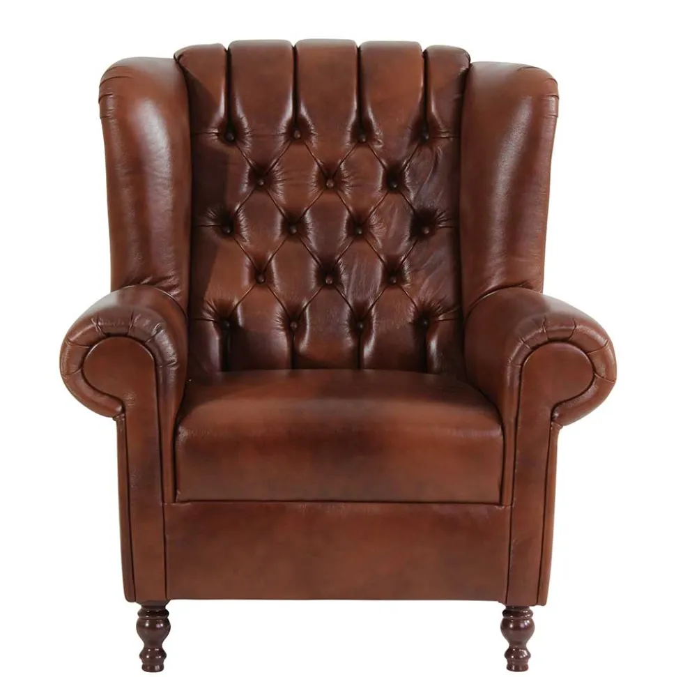 Leder Ohrensessel in Braun Chesterfield - Karim