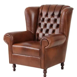 Leder Ohrensessel in Braun Chesterfield - Karim