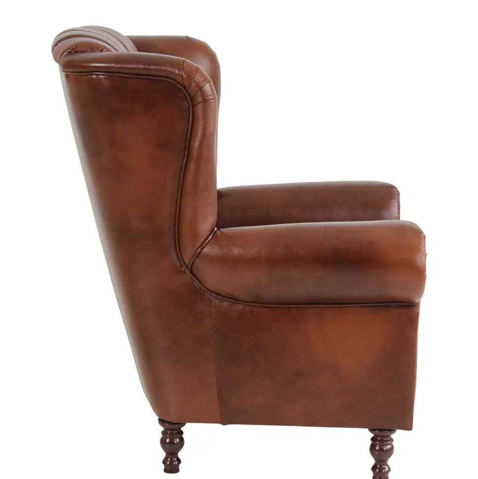 Leder Ohrensessel in Braun Chesterfield - Karim
