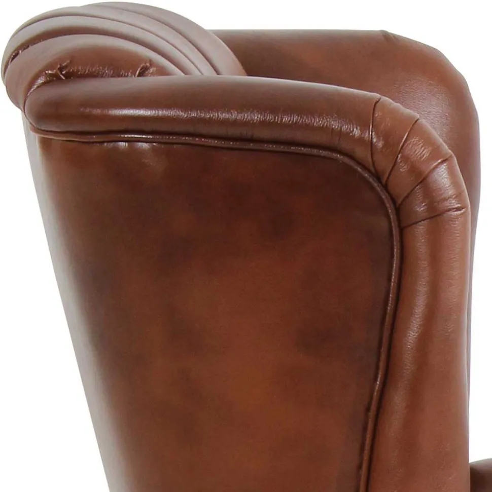 Leder Ohrensessel in Braun Chesterfield - Karim