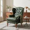 Leder Ohrensessel in Oliv Grün - Chesterfield - Jaiko