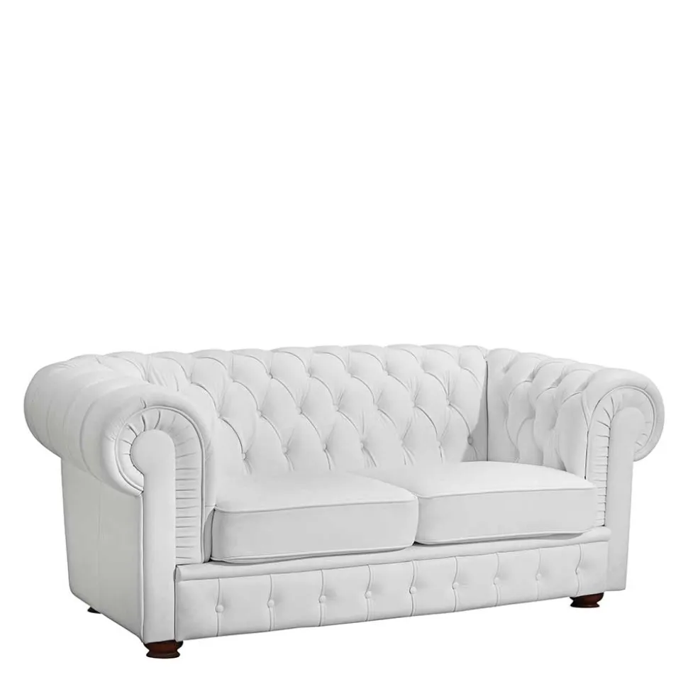 Ledersofa in Weiß - Chesterfield Look - Dossera