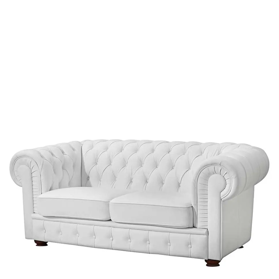 Ledersofa in Weiß - Chesterfield Look - Dossera