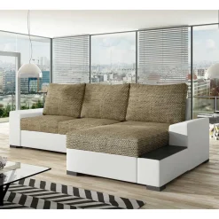 L-Form Bettsofa in Beige und Weiß - Scarlino