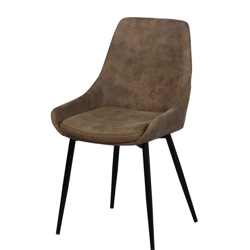 Loft Tisch Eiche White Wash & 6 Stühle Pulva in Braun Microfaser (siebenteilig)