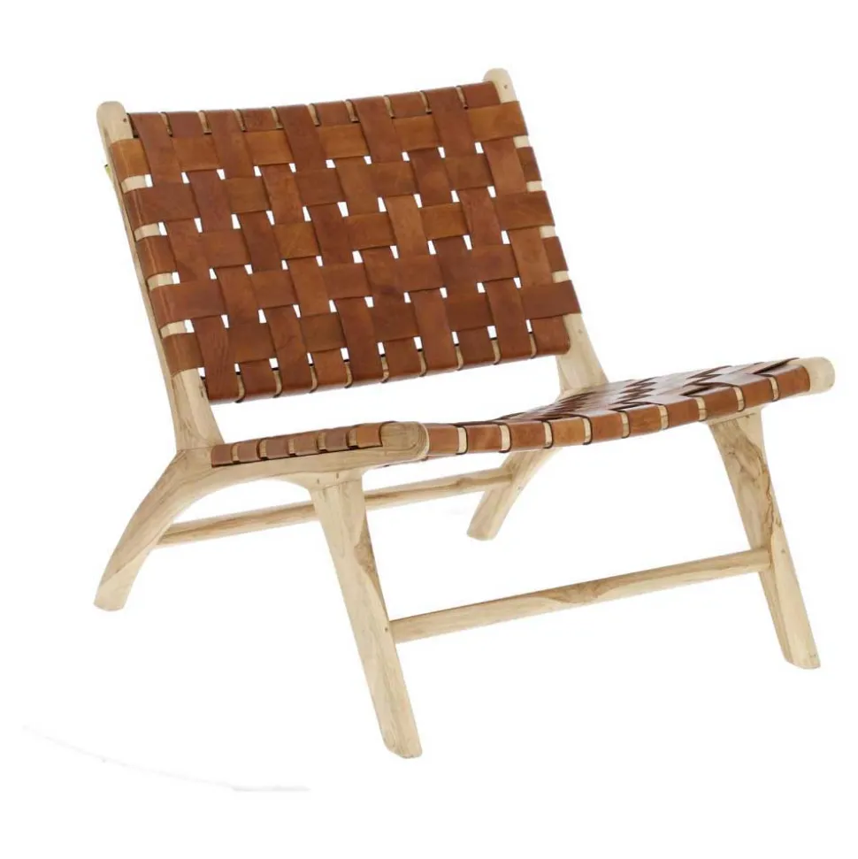 Lounge Geflecht Sessel aus Leder in Braun - Charlots