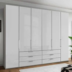 3m 4-türiger Kleiderschrank in Weiß Glasfront - Cara