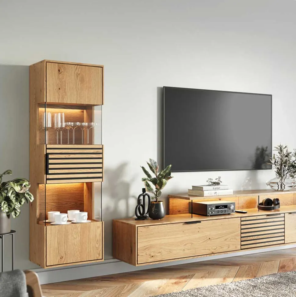 Massivholz Hängevitrine mit LED Beleuchtung - Eribella