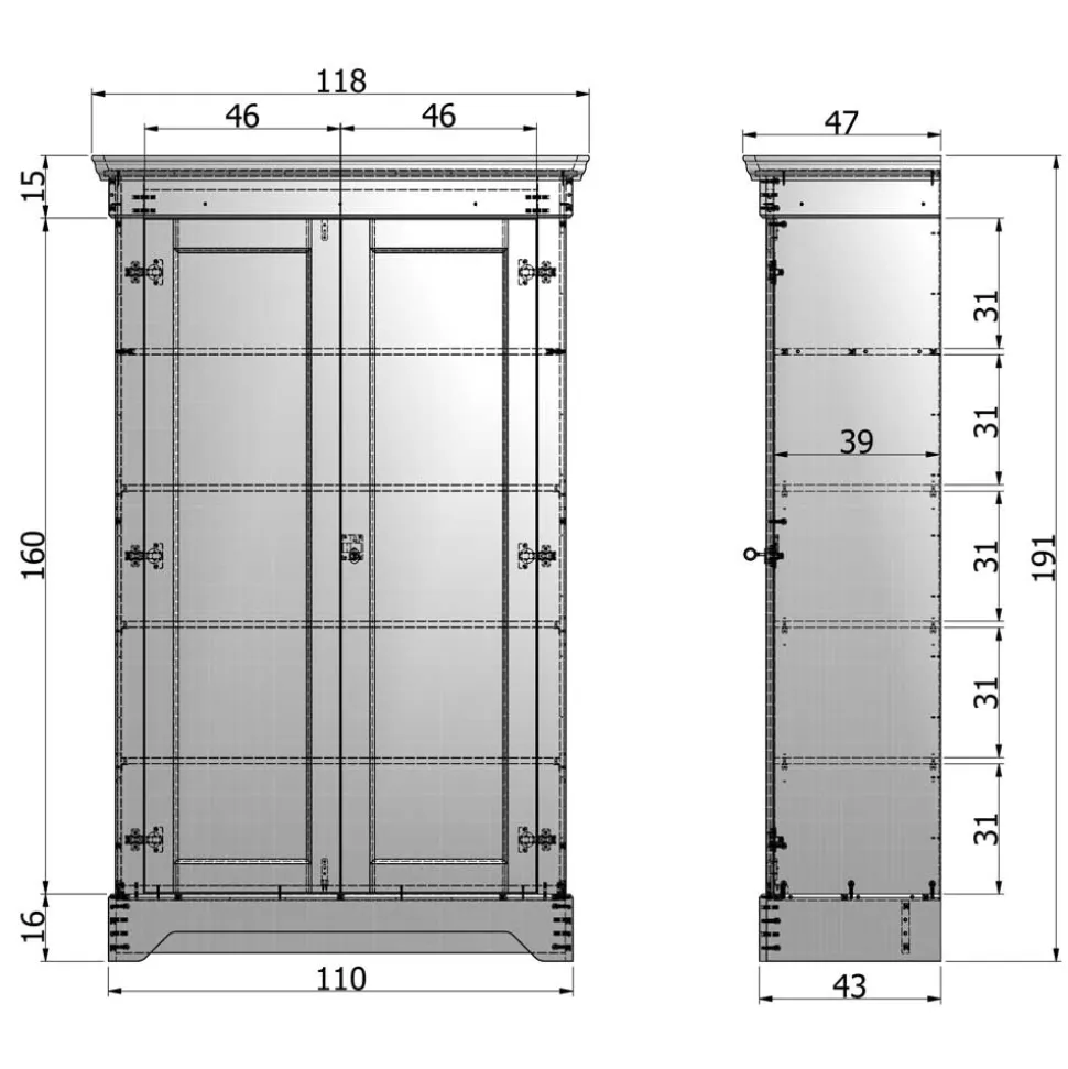 Massivholz Kleiderschrank Saliara in Grau