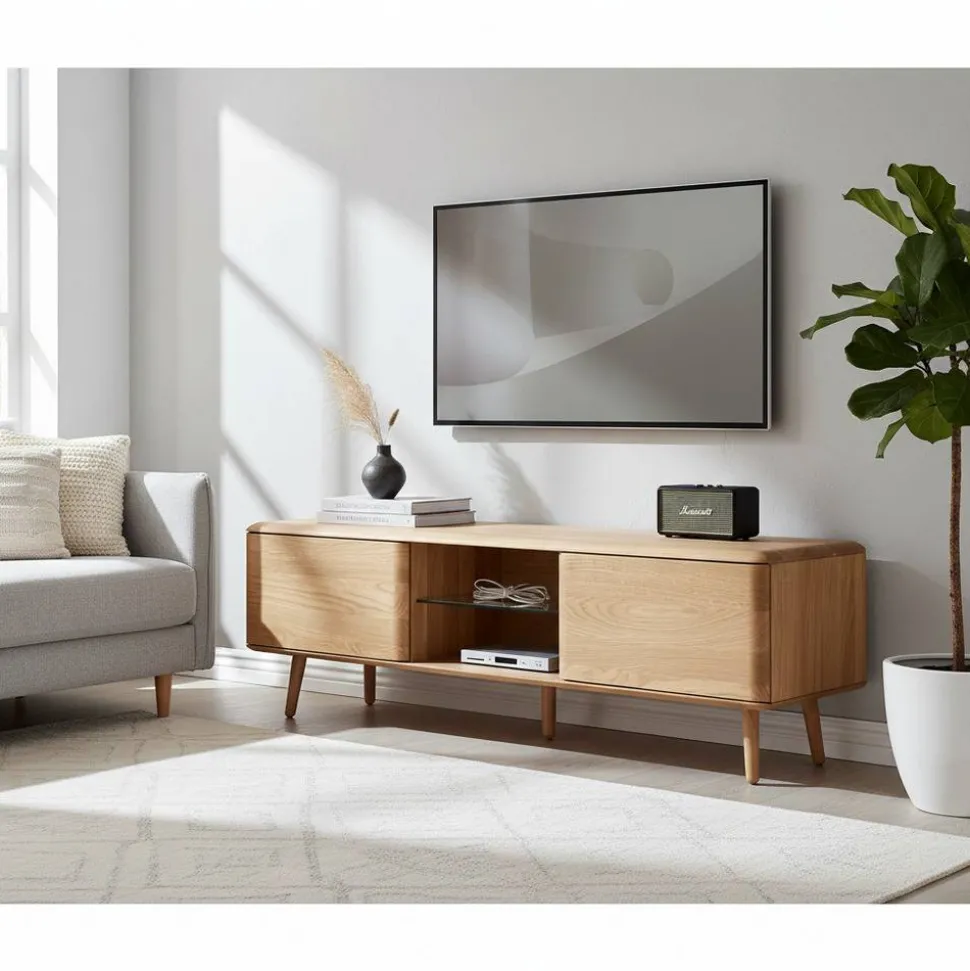Massivholz TV Board aus Eiche Bianco - Bakaras